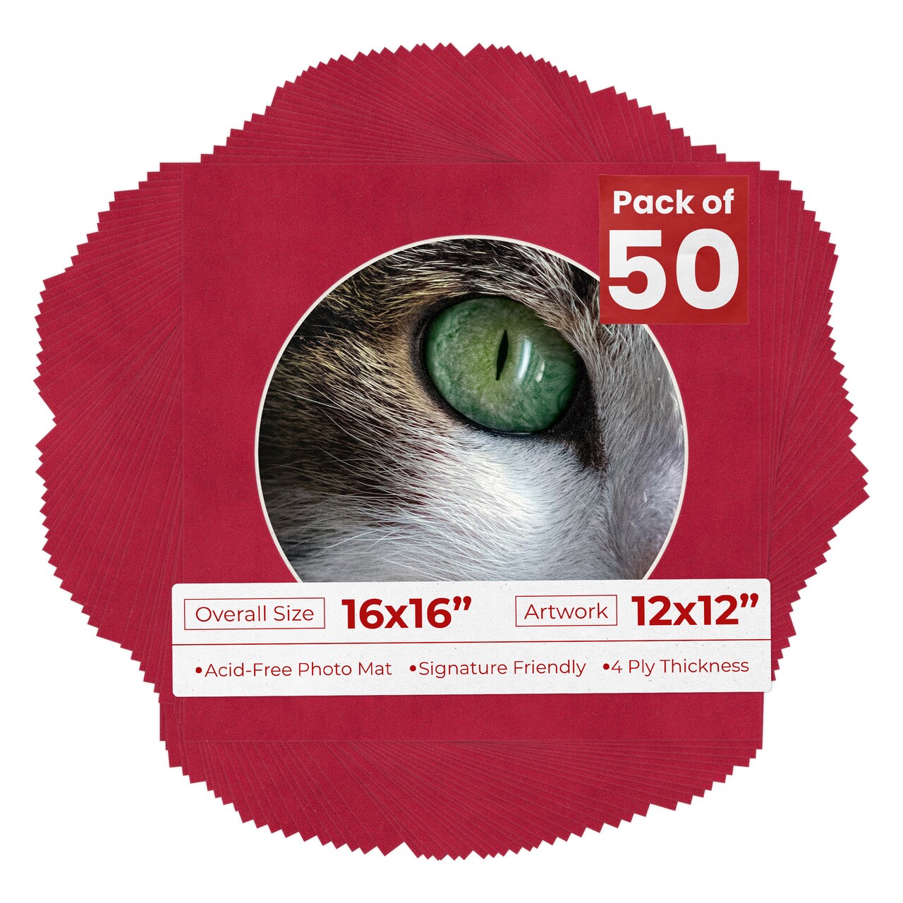 Red Suede Mat Board for 16x16 Frames - Circle Opening for 12x12 Photos